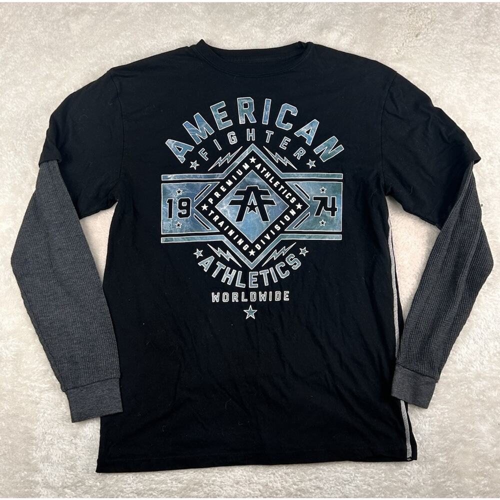 AMERICAN FIGHTER Shirt Long Sleeve Shirt Youth Sz Large Black Layered Skater